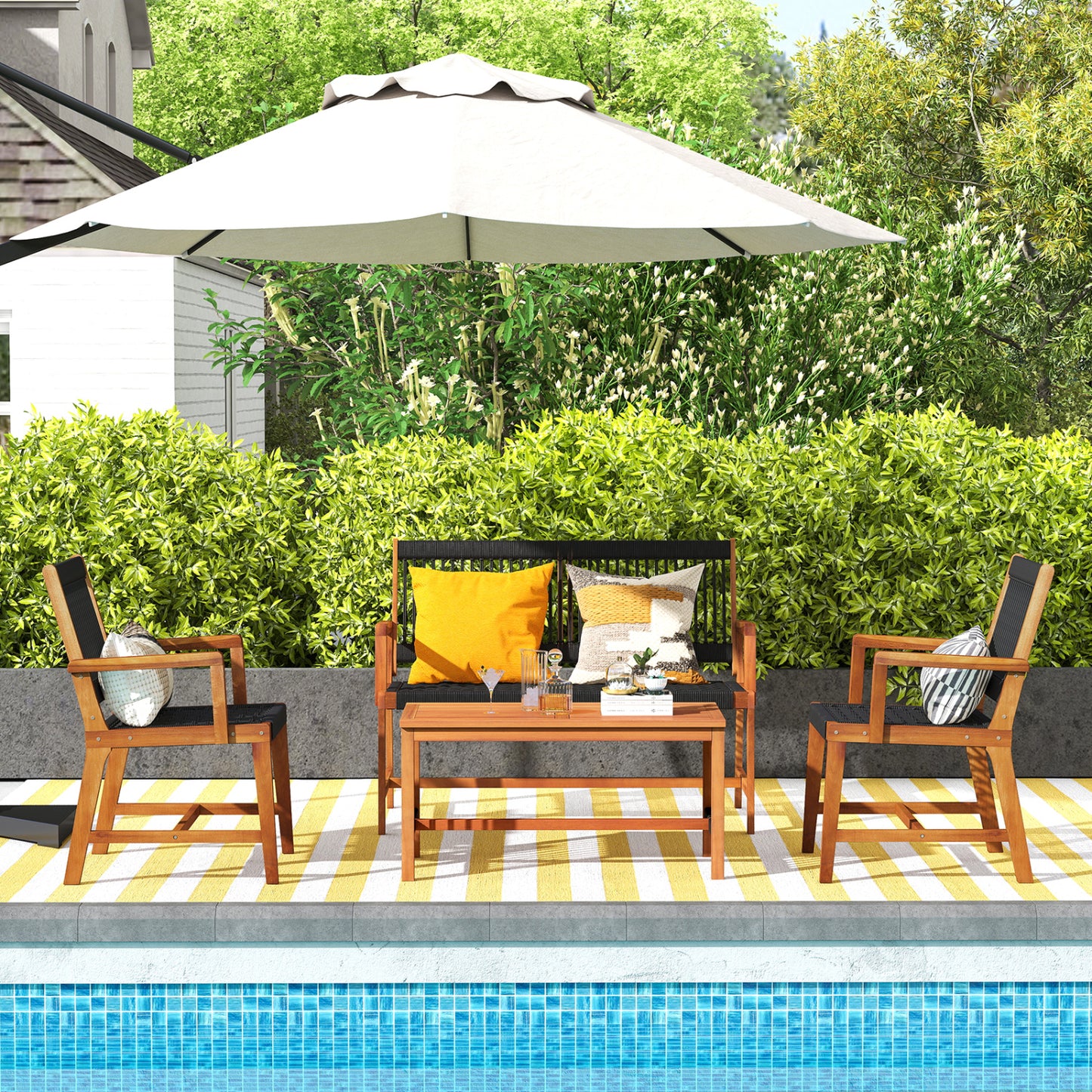 Acacia Wood Patio Conversation Set, 4 Pieces, Natural Patio Conversation Sets at Gallery Canada
