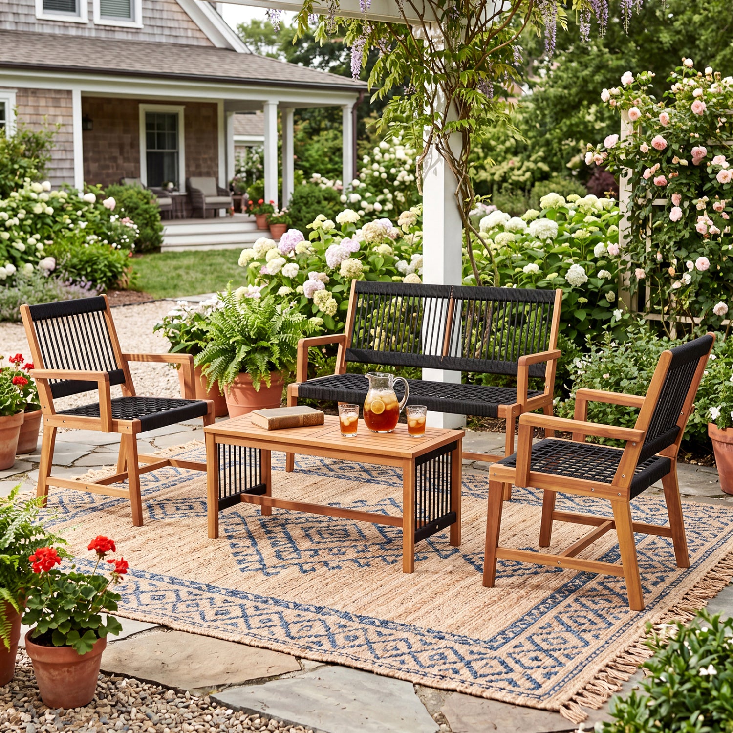 Acacia Wood Patio Conversation Set, 4 Pieces, Natural Patio Conversation Sets at Gallery Canada