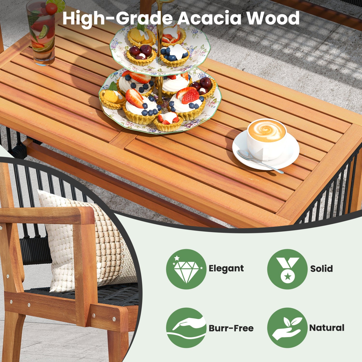 Acacia Wood Patio Conversation Set, 4 Pieces, Natural Patio Conversation Sets at Gallery Canada