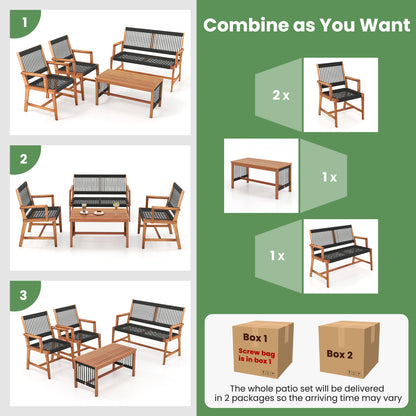 Acacia Wood Patio Conversation Set, 4 Pieces, Natural Patio Conversation Sets at Gallery Canada