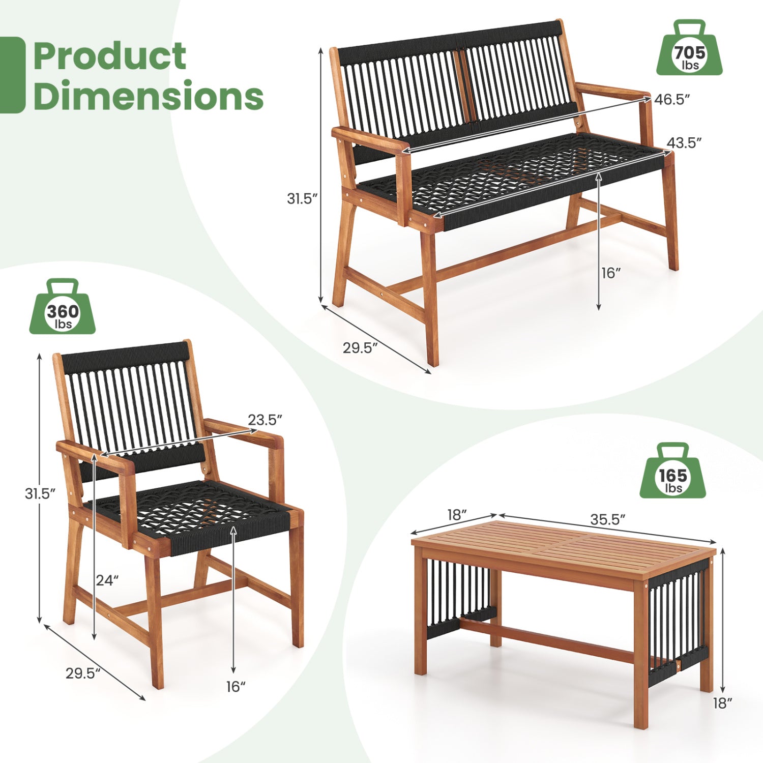Acacia Wood Patio Conversation Set, 4 Pieces, Natural Patio Conversation Sets at Gallery Canada