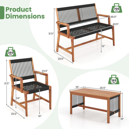Acacia Wood Patio Conversation Set, 4 Pieces, Natural Patio Conversation Sets at Gallery Canada