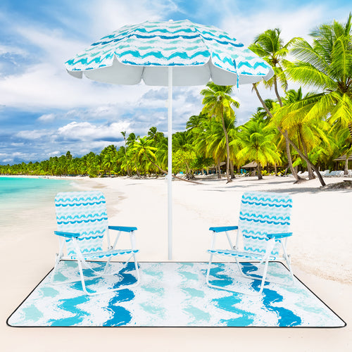 4 Pieces Beach Umbrella Set with 2 Foldable Chairs and Picnic Blanket, Blue