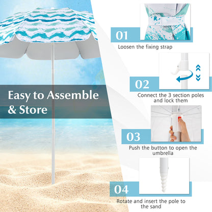 4 Pieces Beach Umbrella Set with 2 Foldable Chairs and Picnic Blanket, Blue Outdoor Umbrellas at Gallery Canada