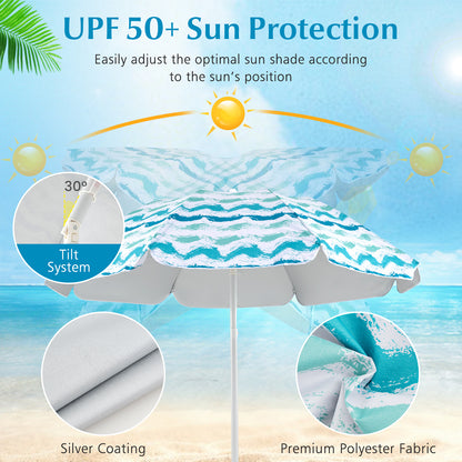 4 Pieces Beach Umbrella Set with 2 Foldable Chairs and Picnic Blanket, Blue Outdoor Umbrellas at Gallery Canada