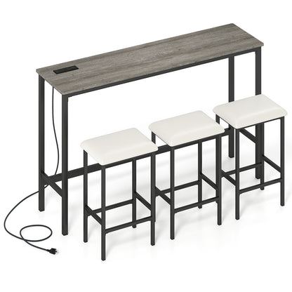 4-Piece Counter Height Bar Table With Power Outlet, 3 Padded Stools, Gray Dining Room Sets Gray at Gallery Canada