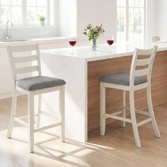 4 Counter Height Chairs, Fabric Seat, Rubber Wood Legs, Beige Bar Stools Beige at Gallery Canada