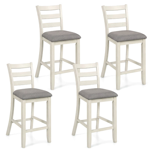 4 Counter Height Chairs, Fabric Seat, Rubber Wood Legs, Beige