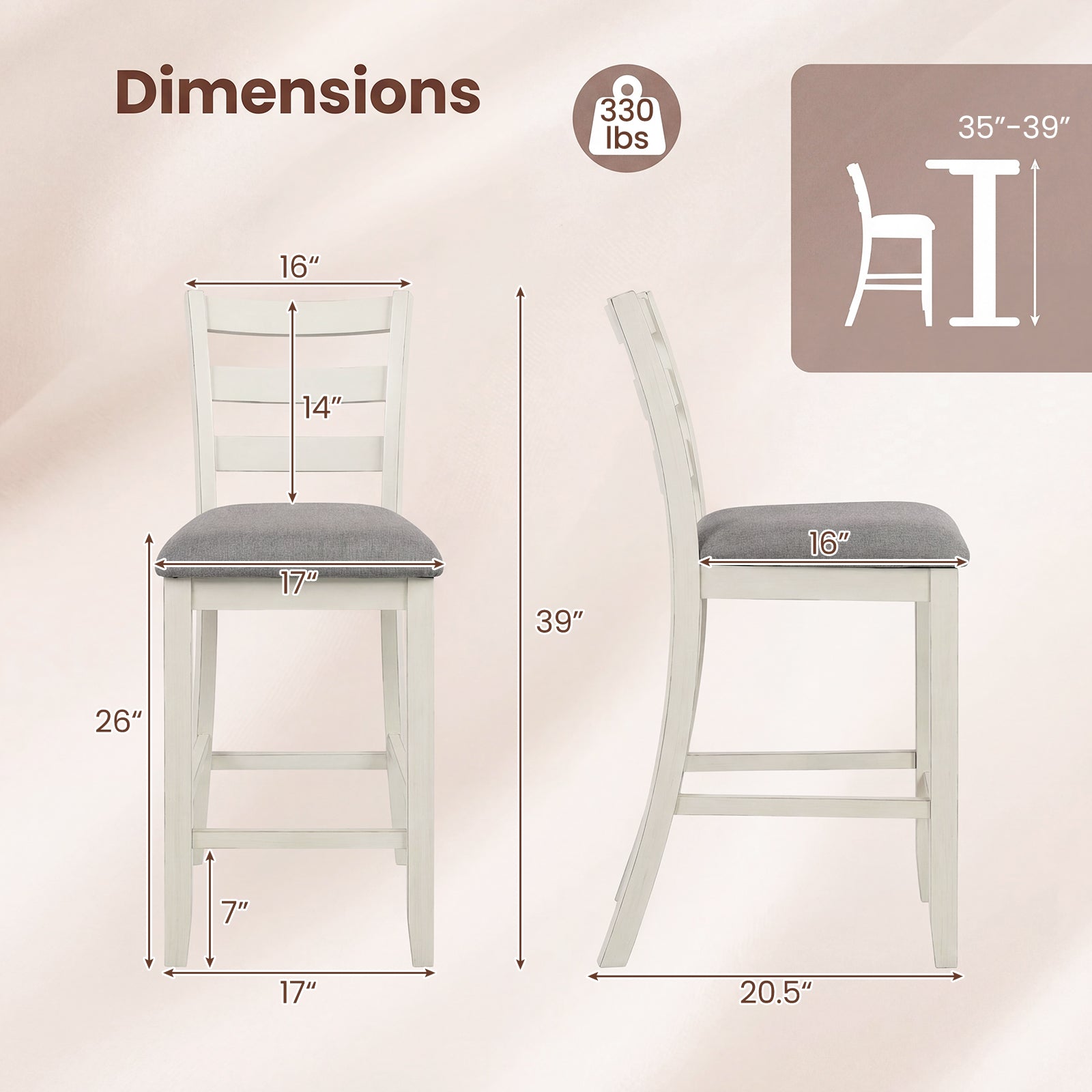 4 Counter Height Chairs, Fabric Seat, Rubber Wood Legs, Beige Bar Stools at Gallery Canada