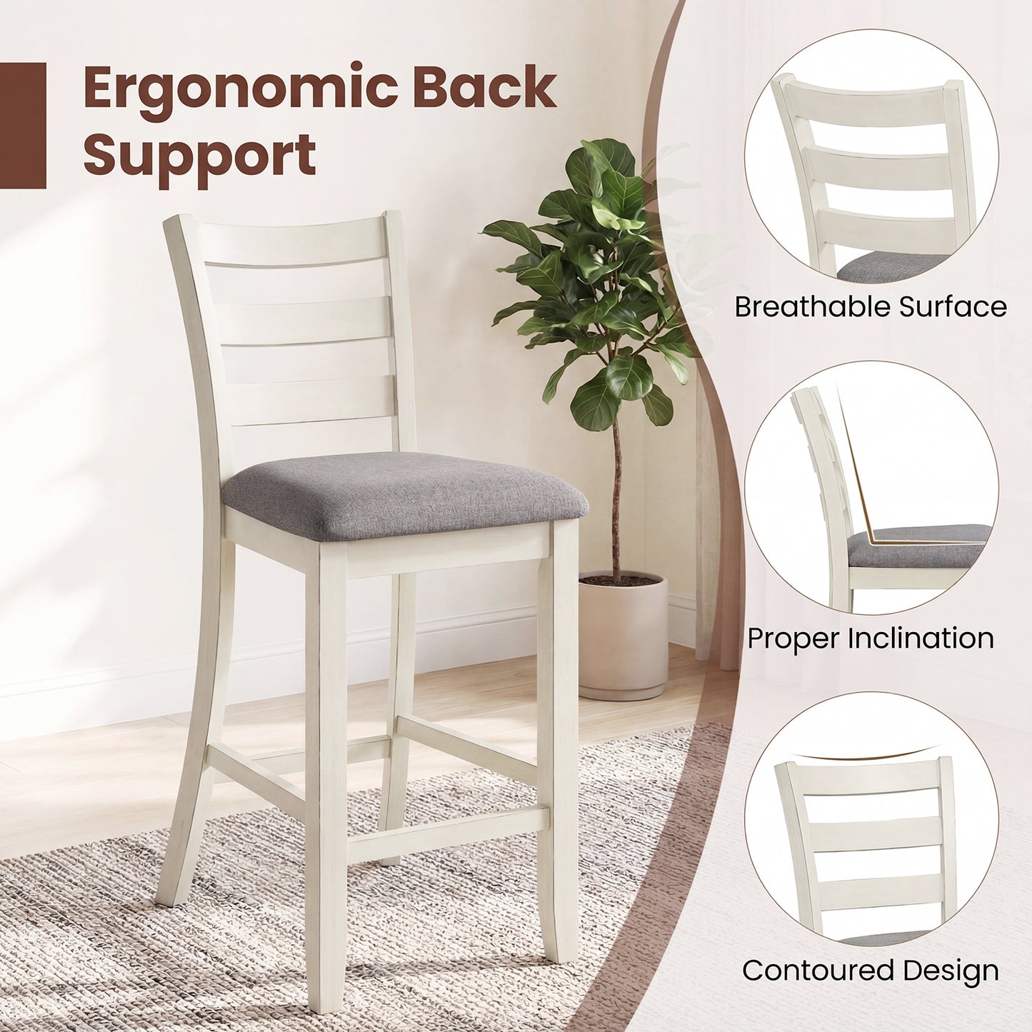4 Counter Height Chairs, Fabric Seat, Rubber Wood Legs, Beige Bar Stools at Gallery Canada