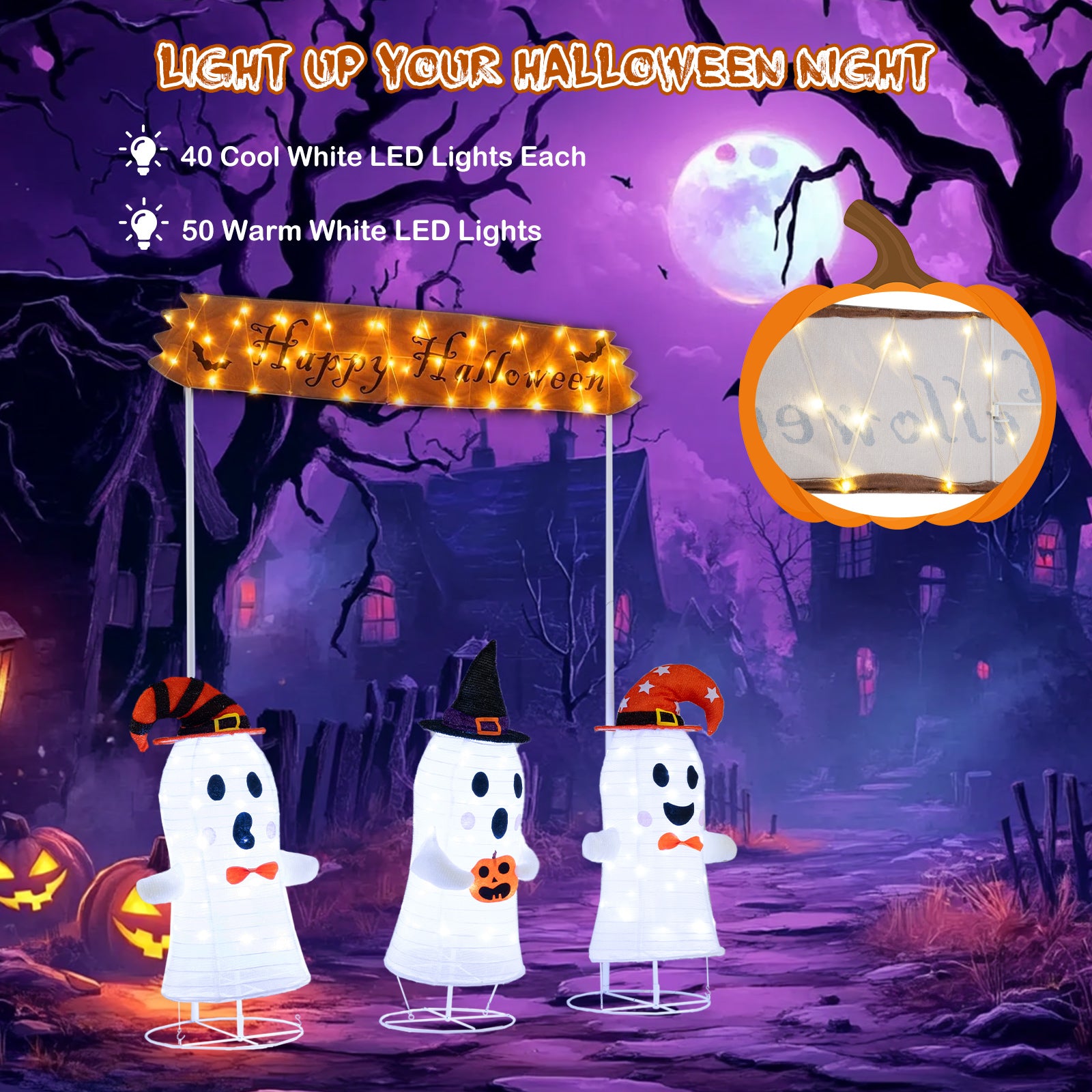 4 Pieces Halloween Decoration Pop up Ghosts with Gate and LED Lights Halloween at Gallery Canada