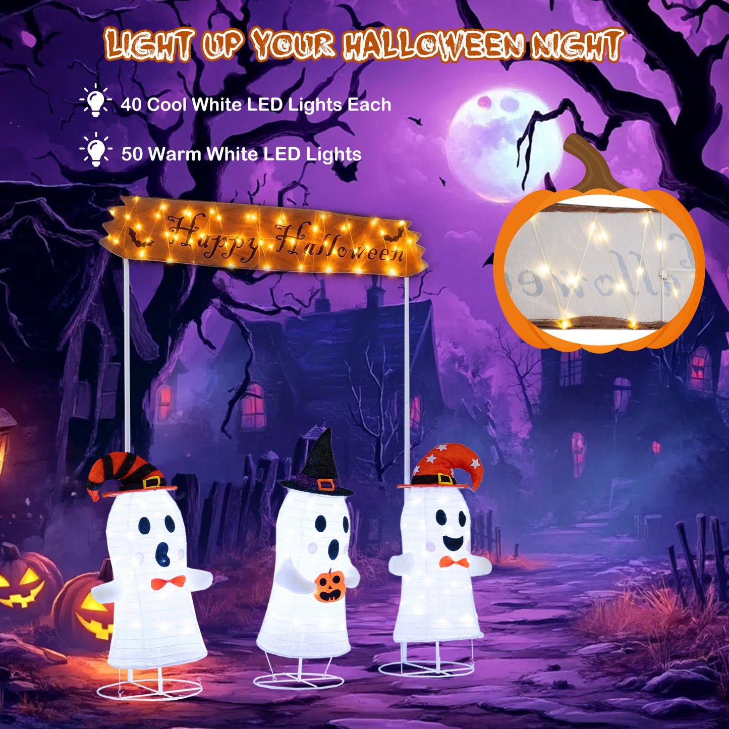 4 Pieces Halloween Decoration Pop up Ghosts with Gate and LED Lights Halloween at Gallery Canada
