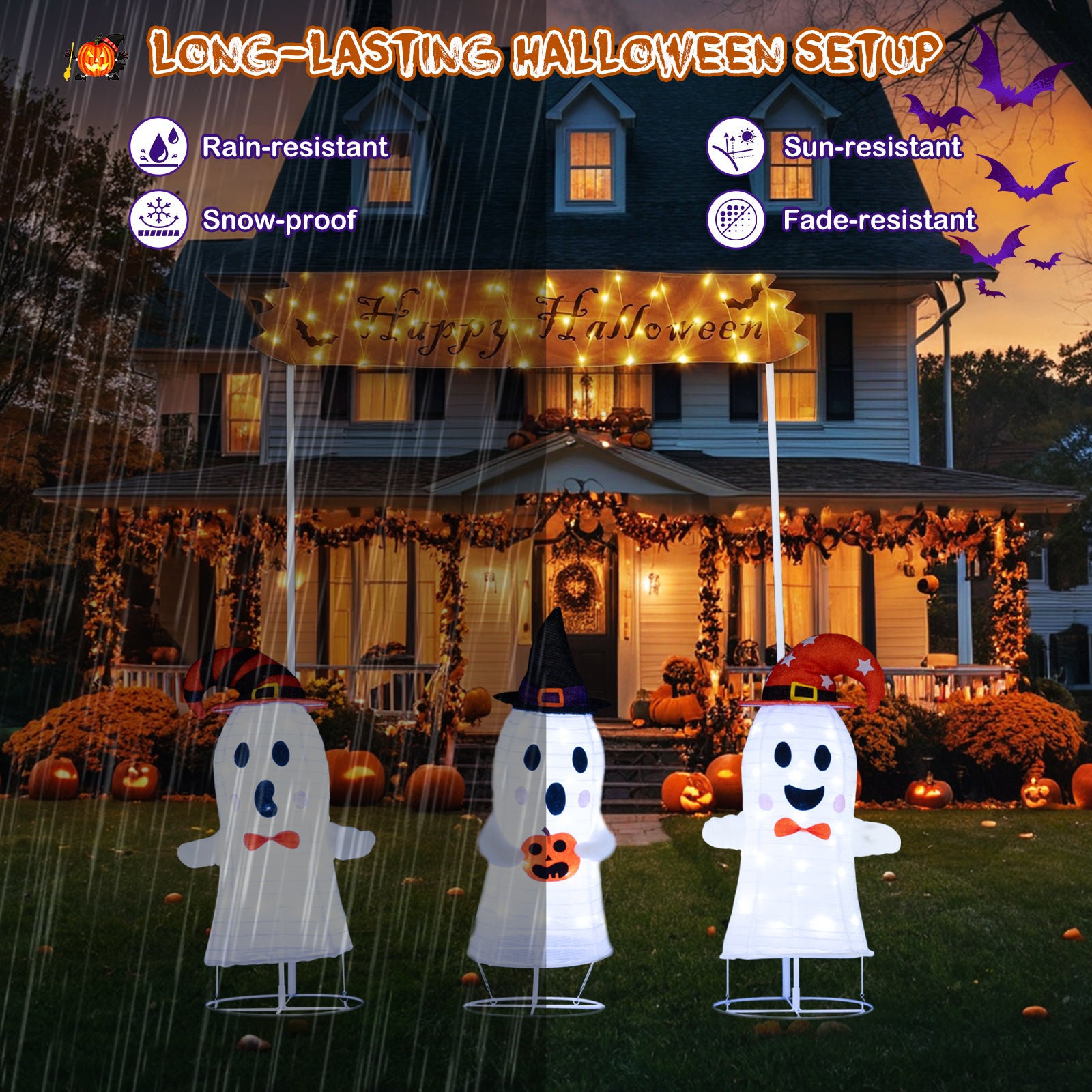 4 Pieces Halloween Decoration Pop up Ghosts with Gate and LED Lights Halloween at Gallery Canada