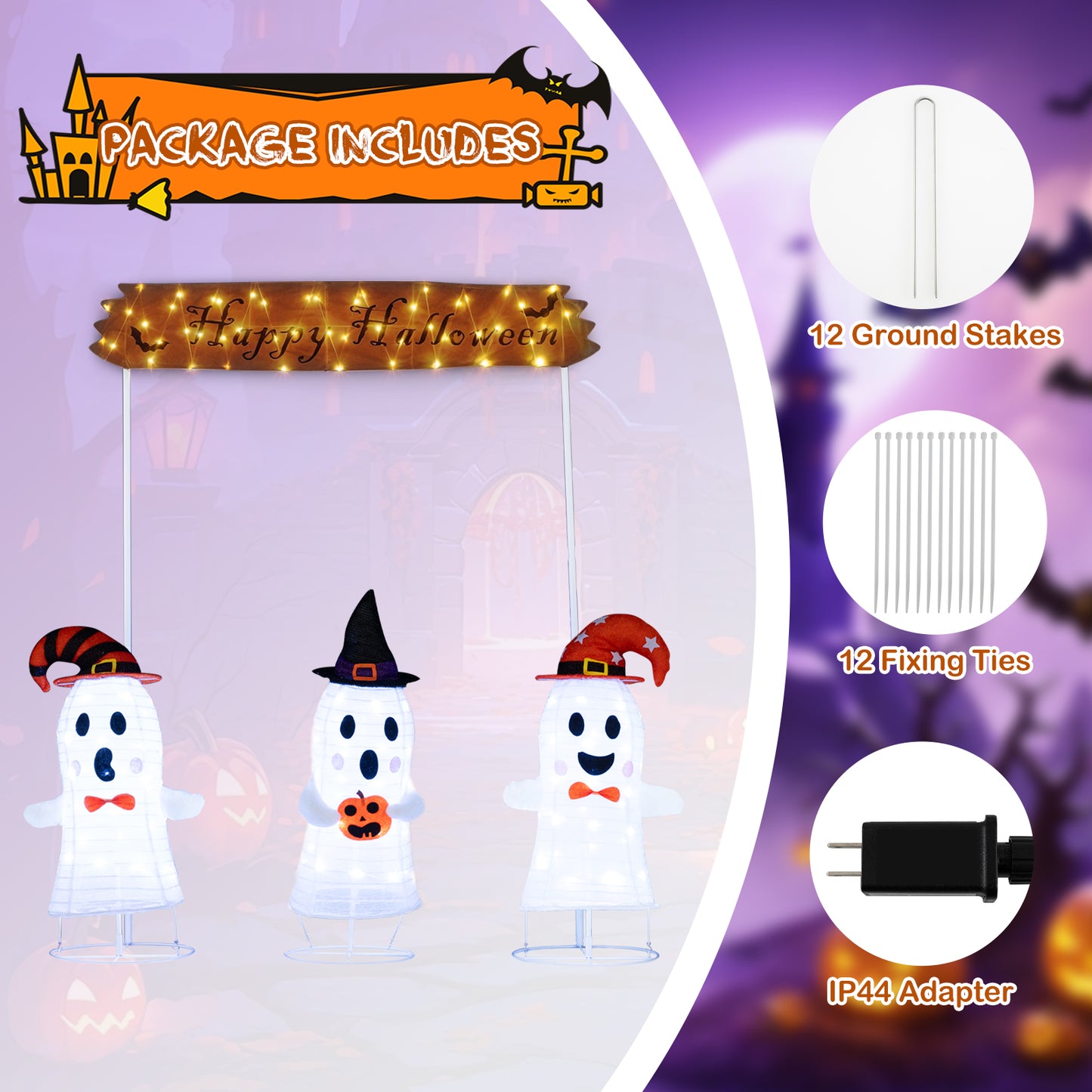 4 Pieces Halloween Decoration Pop up Ghosts with Gate and LED Lights Halloween at Gallery Canada