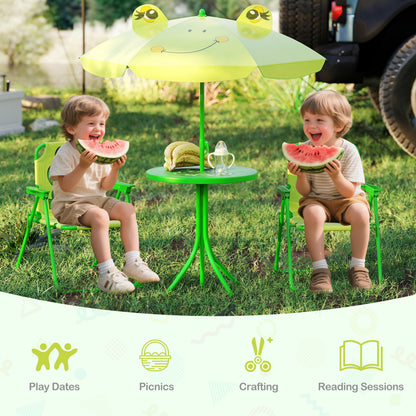 Kids Picnic Set, 2 Folding Chairs, Adjustable Umbrella, Light Green