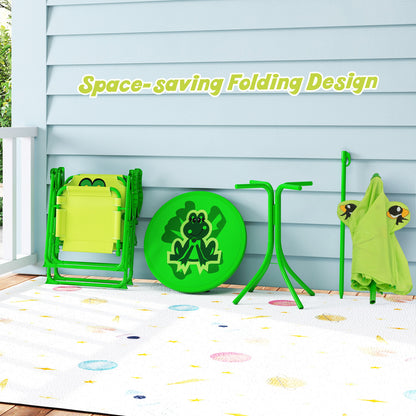 Kids Picnic Set, 2 Folding Chairs, Adjustable Umbrella, Light Green