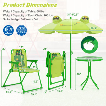 Kids Picnic Set, 2 Folding Chairs, Adjustable Umbrella, Light Green
