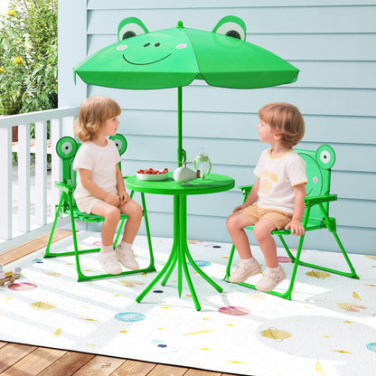 4 Piece Kids Picnic Set, 2 Folding Chairs, Adjustable Umbrella, Green