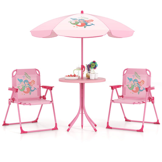 Kids Picnic Set, 4 Pieces, 2 Folding Chairs, Adjustable Umbrella, Pink Kids Table & Chair Sets Pink at Gallery Canada