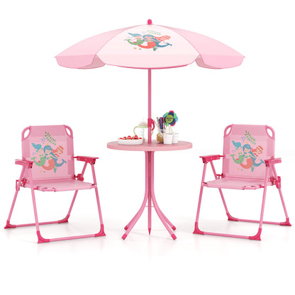 Kids Picnic Set, 4 Pieces, 2 Folding Chairs, Adjustable Umbrella, Pink