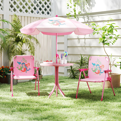 Kids Picnic Set, 4 Pieces, 2 Folding Chairs, Adjustable Umbrella, Pink
