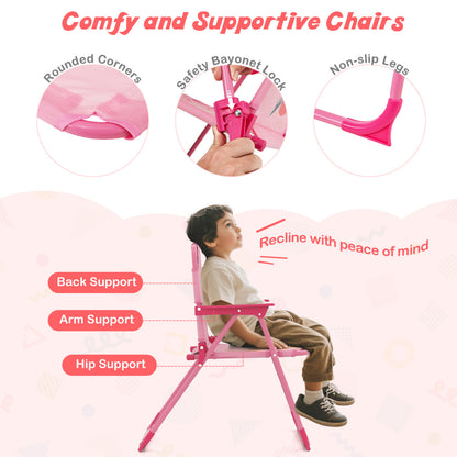 Kids Picnic Set, 4 Pieces, 2 Folding Chairs, Adjustable Umbrella, Pink