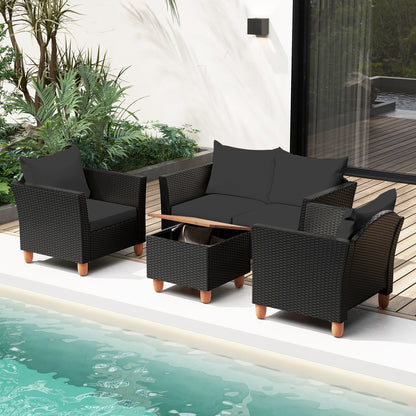 Ensemble de conversation extérieur avec table de rangement, noir