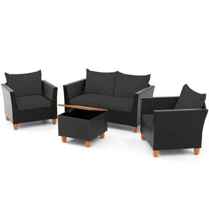 Ensemble de conversation extérieur avec table de rangement, noir
