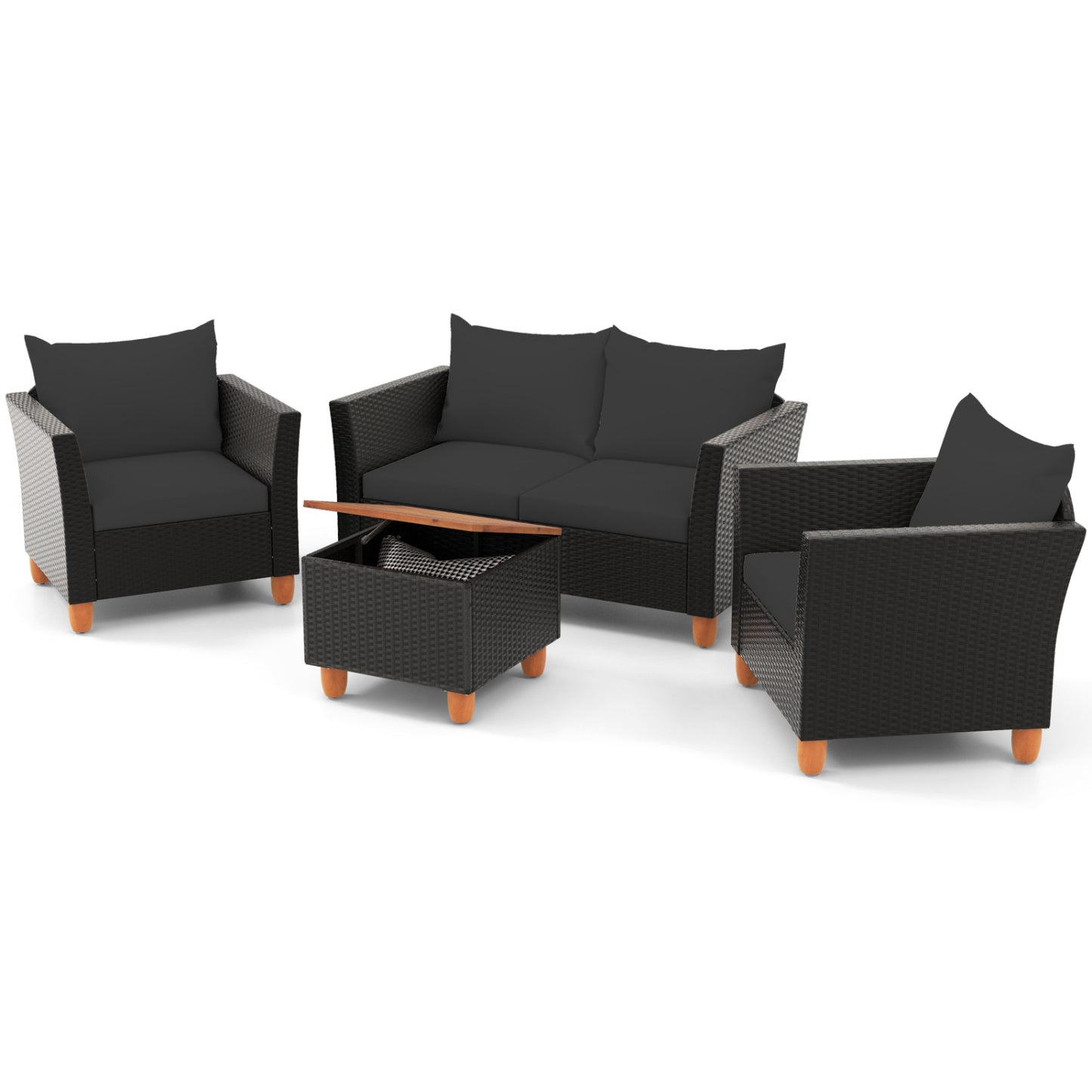 Ensemble de conversation extérieur avec table de rangement, noir