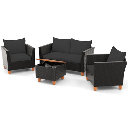 Ensemble de conversation extérieur avec table de rangement, noir