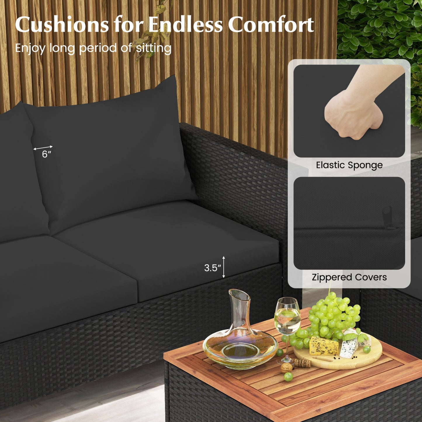 Ensemble de conversation extérieur avec table de rangement, noir