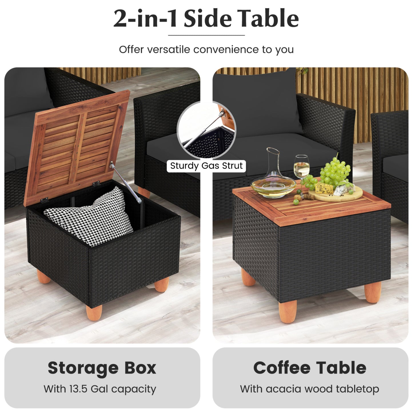 Ensemble de conversation extérieur avec table de rangement, noir