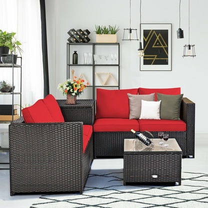 4 Piece Outdoor Patio Rattan Furniture Set, Red Outdoor Sectionals at Gallery Canada