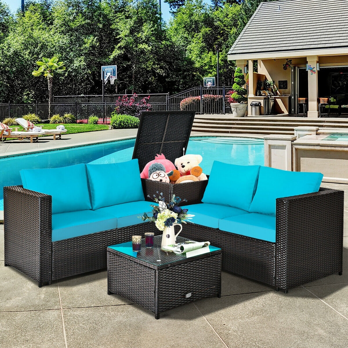 4 Piece Outdoor Patio Rattan Furniture Set, Turquoise Outdoor Sectionals at Gallery Canada