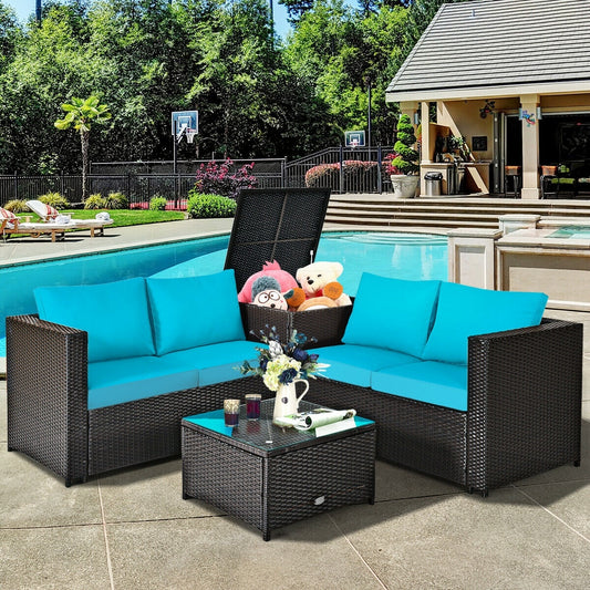 4 Piece Outdoor Patio Rattan Furniture Set, Turquoise Outdoor Sectionals Turquoise at Gallery Canada