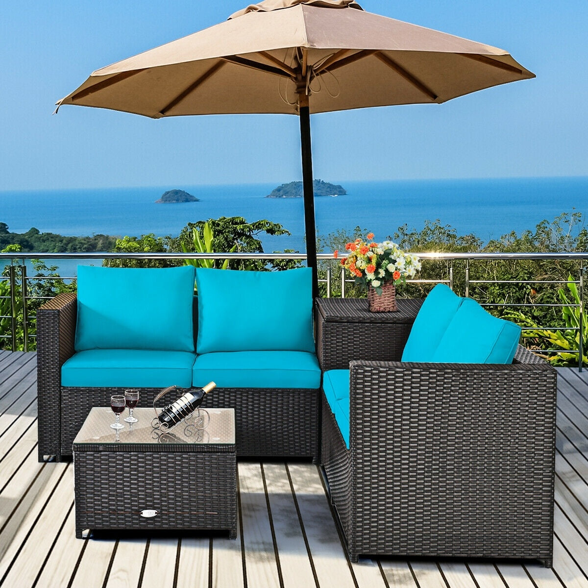 4 Piece Outdoor Patio Rattan Furniture Set, Turquoise Outdoor Sectionals at Gallery Canada