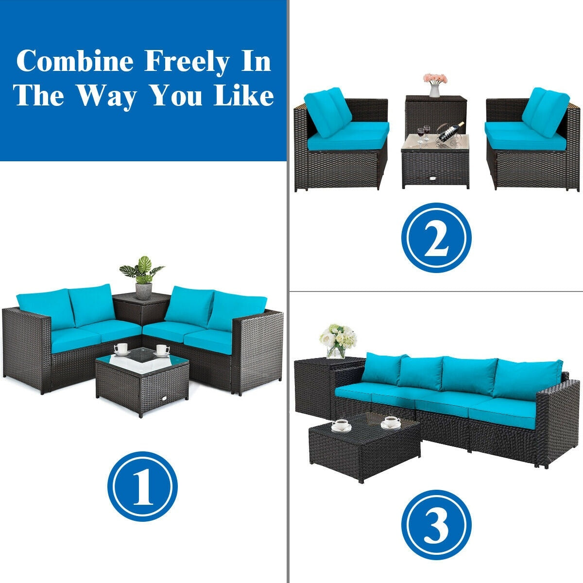 4 Piece Outdoor Patio Rattan Furniture Set, Turquoise Outdoor Sectionals at Gallery Canada