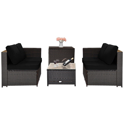 4 Piece Rattan Patio Furniture Set, Loveseat With Storage Box, Black Outdoor Sectionals at Gallery Canada