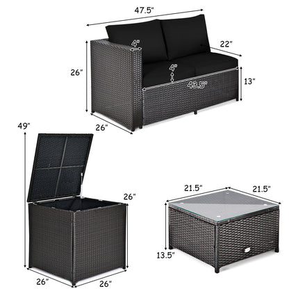 4 Piece Rattan Patio Furniture Set, Loveseat With Storage Box, Black Outdoor Sectionals at Gallery Canada