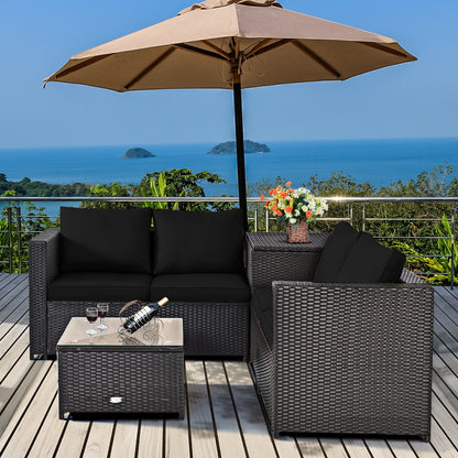 4 Piece Rattan Patio Furniture Set, Loveseat With Storage Box, Black Outdoor Sectionals at Gallery Canada