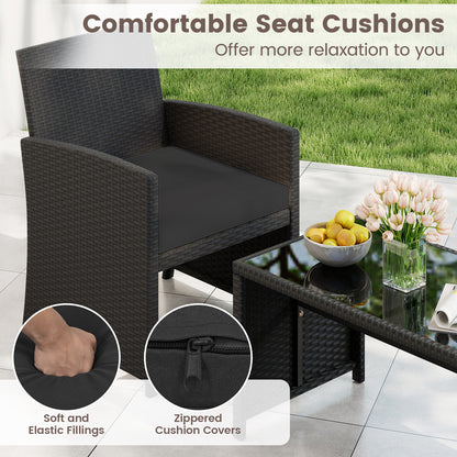 4 Pieces Patio Furniture Set with Tempered Glass Tabletop and Removable Cushion, Black Patio Conversation Sets at Gallery Canada