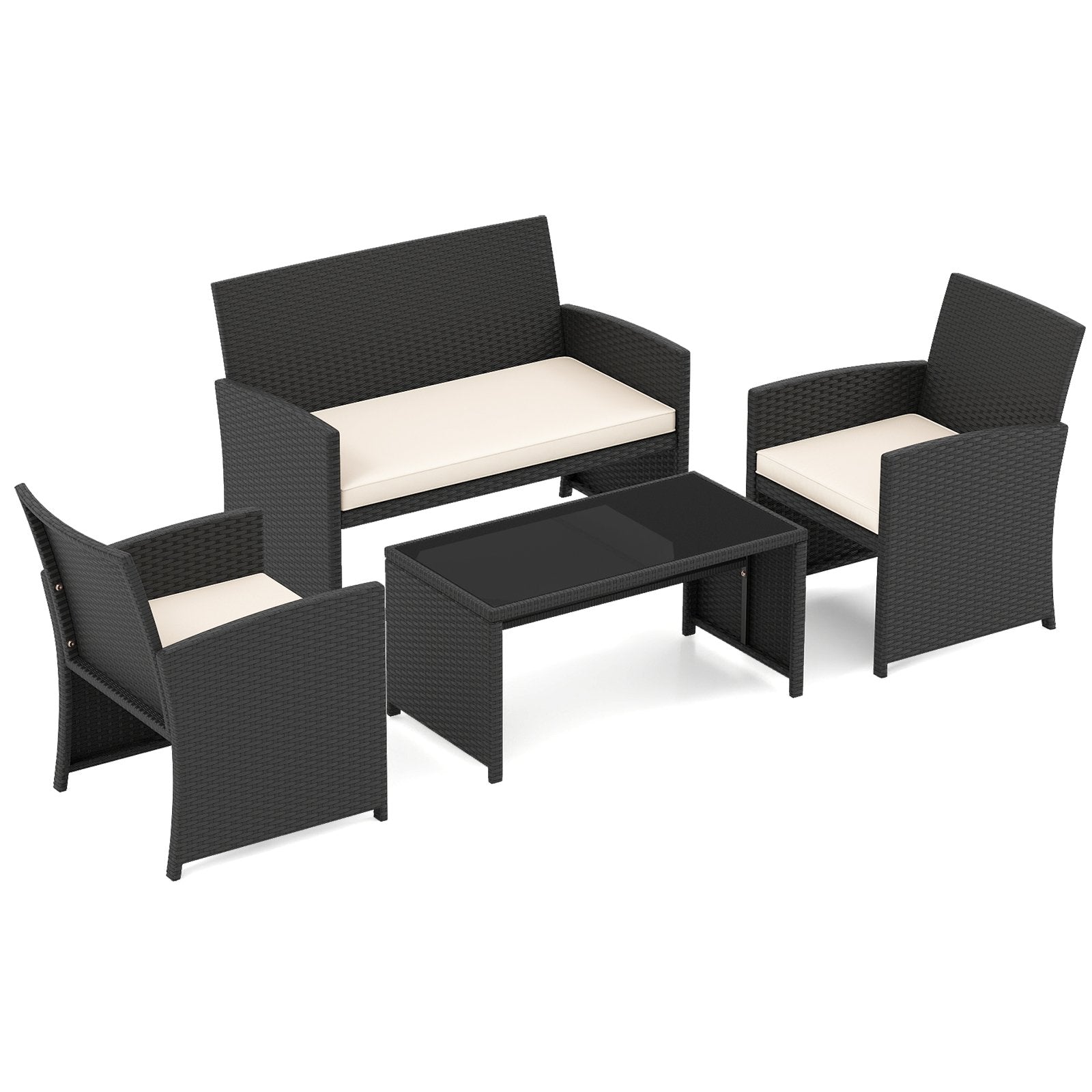 4 Pieces Patio Furniture Set with Tempered Glass Tabletop and Removable Cushion, White Patio Conversation Sets at Gallery Canada