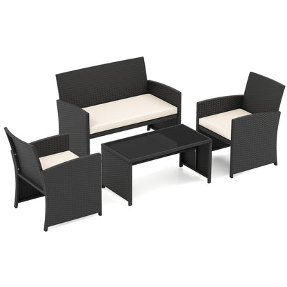 4 Pieces Patio Furniture Set with Tempered Glass Tabletop and Removable Cushion, White Patio Conversation Sets at Gallery Canada