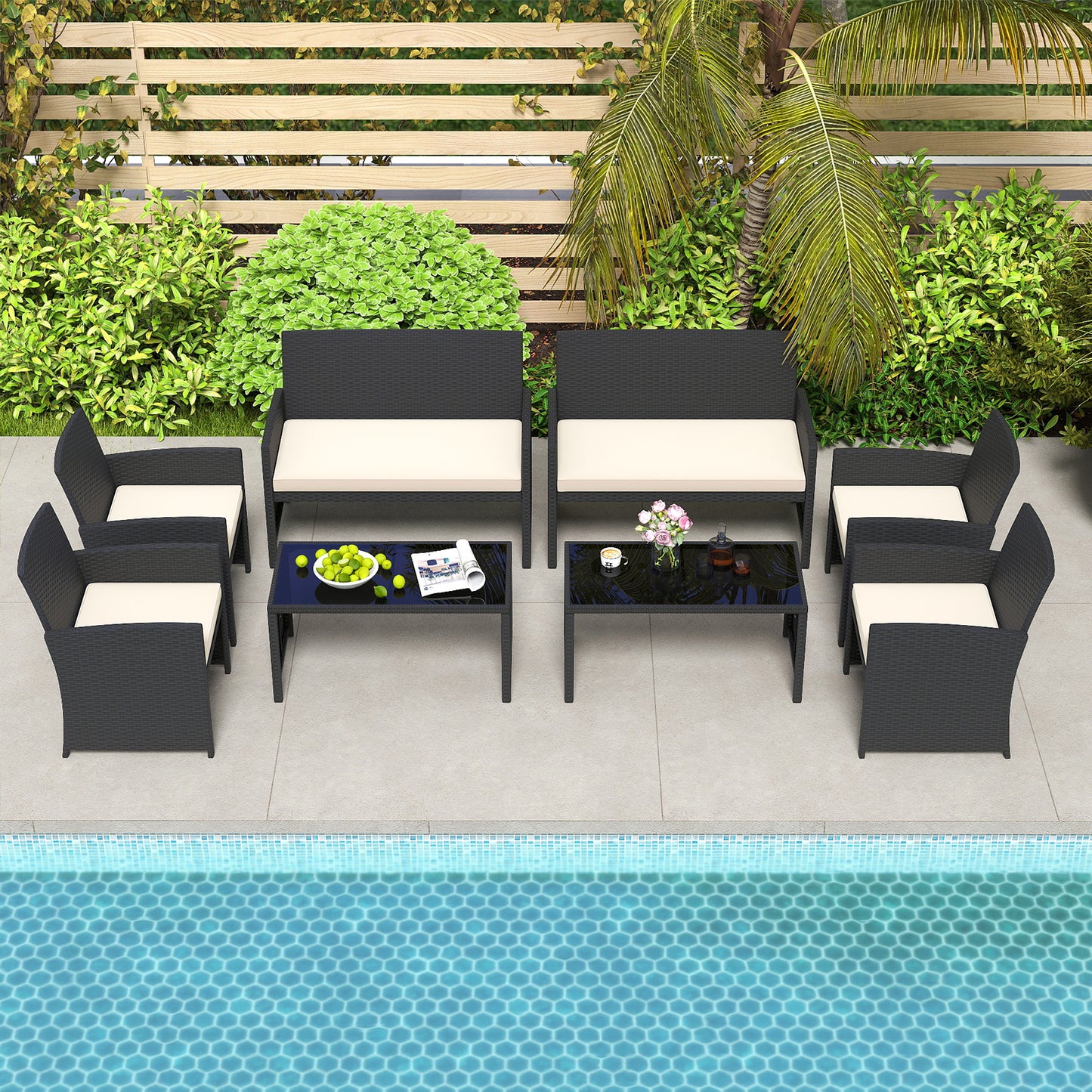 4 Pieces Patio Furniture Set with Tempered Glass Tabletop and Removable Cushion, White Patio Conversation Sets at Gallery Canada