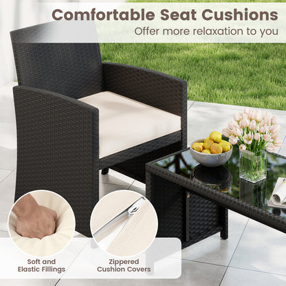4 Pieces Patio Furniture Set with Tempered Glass Tabletop and Removable Cushion, White Patio Conversation Sets at Gallery Canada