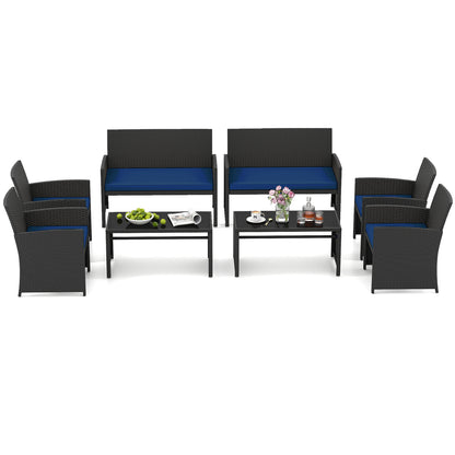 4 Pieces Patio Furniture Set with Tempered Glass Tabletop and Removable Cushion, Navy Patio Conversation Sets at Gallery Canada