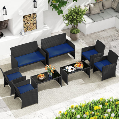 4 Pieces Patio Furniture Set with Tempered Glass Tabletop and Removable Cushion, Navy Patio Conversation Sets at Gallery Canada