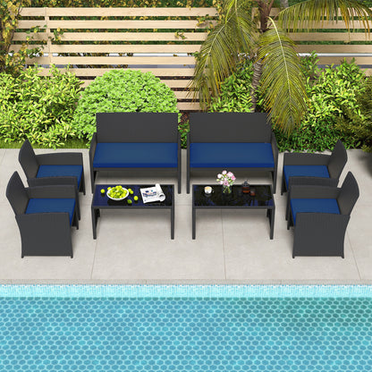 4 Pieces Patio Furniture Set with Tempered Glass Tabletop and Removable Cushion, Navy Patio Conversation Sets at Gallery Canada
