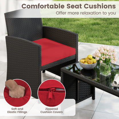4 Pieces Patio Furniture Set with Tempered Glass Tabletop and Removable Cushion, Red Patio Conversation Sets at Gallery Canada