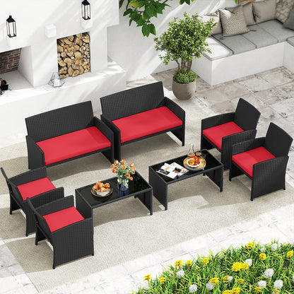 4 Pieces Patio Furniture Set with Tempered Glass Tabletop and Removable Cushion, Red Patio Conversation Sets at Gallery Canada